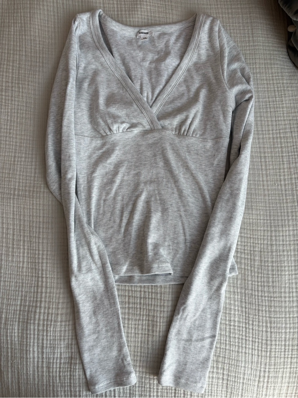 Garage Light Heather Gray Ribbed V-Neck Long Sleeve Top